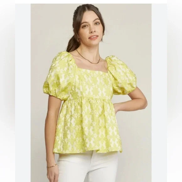 Entro Yellow Wallflower Puff Sleeve Blouse - Picture 1 of 8